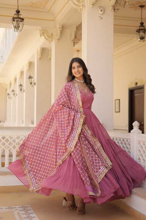 Beautiful Onion Faux Georgette Gown With Dupatta