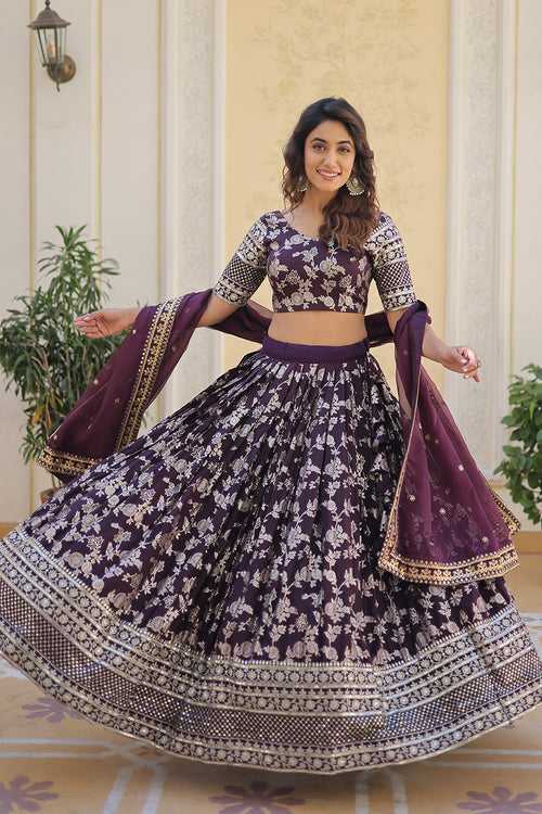 Wine Dyeable Pure Viscose Jacquard Lehenga Choli