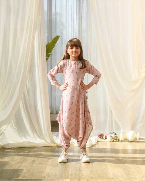 Rosey Pink Dhoti Jumpsuit Kids