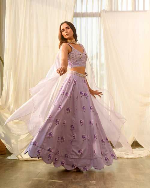 Very Peri Lilac Sequins Kali Lehenga Set