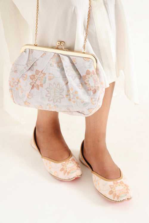 Rose Pink Floral Jutti & Clutch Set