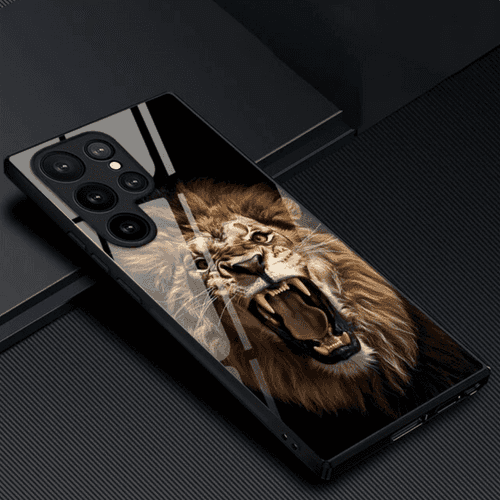 Crystal Premium Lion Pattern Glass Case - Samsung