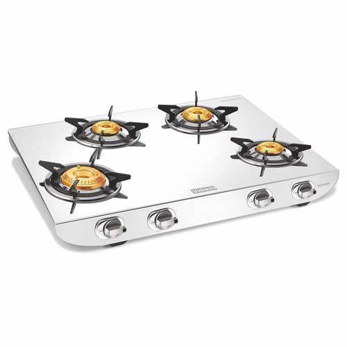 Vidiem Tusker Stainless Steel 4 Burner Glass Top Gas Stove | Manual Ignition