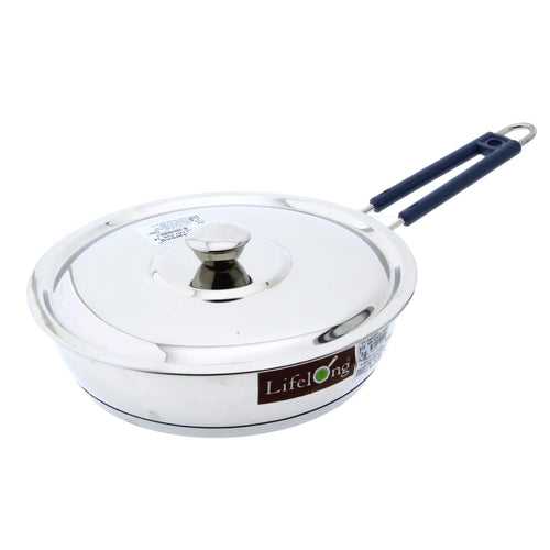 Stainless Steel Fry Pan | 10.5 inches | Heavy | Sandwich Bottom | with Lid