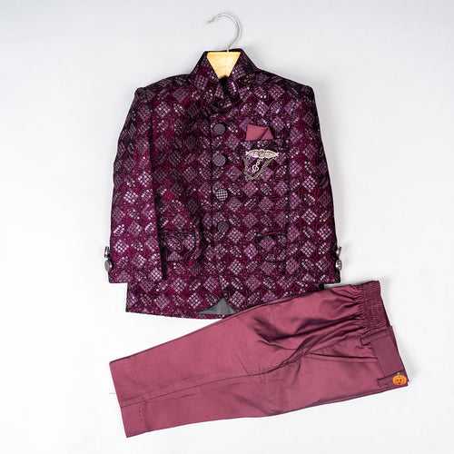 Wine Sequin Embroidered Jodhpuri Suit for Boys