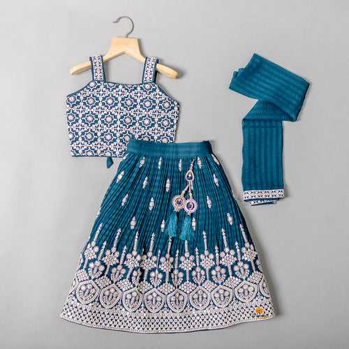 Rama Embroidered Lehenga Choli for Girls