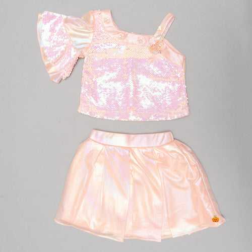 Peach Sequin Skirt & Top for Kids