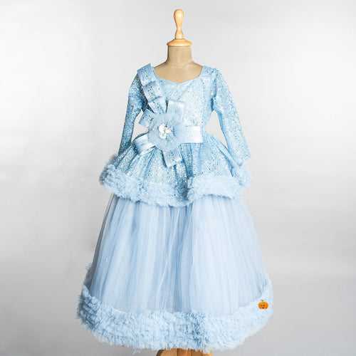 Sky Blue Sequin Layered Girls Gown