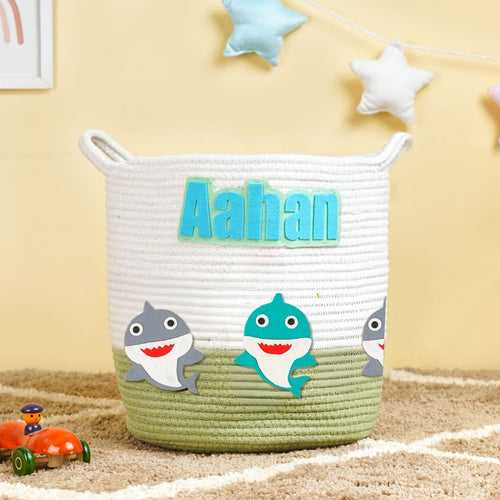Handmade Personalized Baby Shark Themed Kids Rope Basket