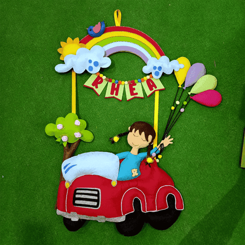 Handcrafted Personalized Rainbow & Car Themed Felt Name Plate