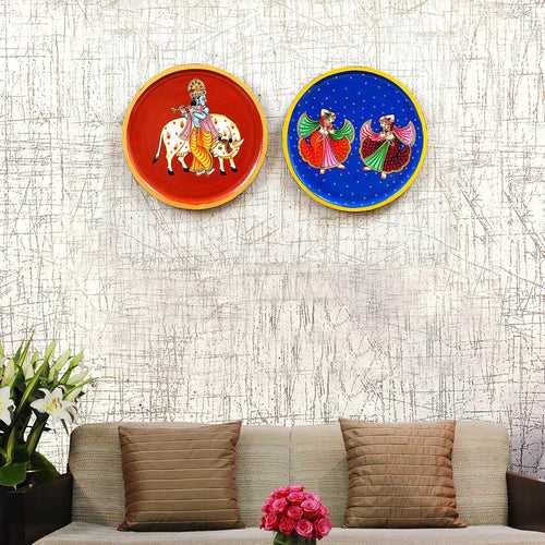 Handpainted Krishna & Gopi MDF Wall Plate | Set of 2