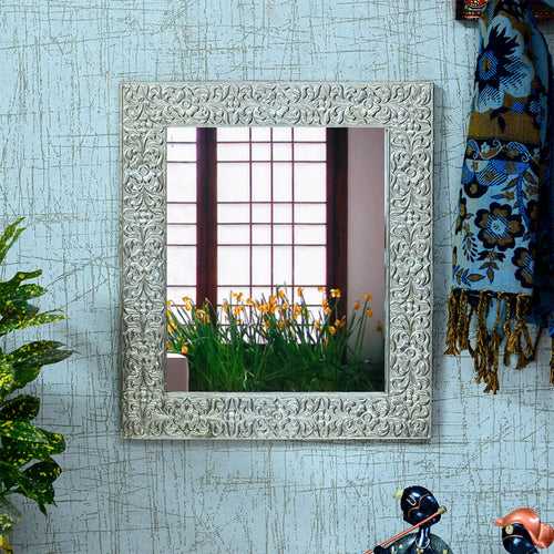 Handpainted Rectangle Wooden Mirror | 13.5 x 15.5 Inches