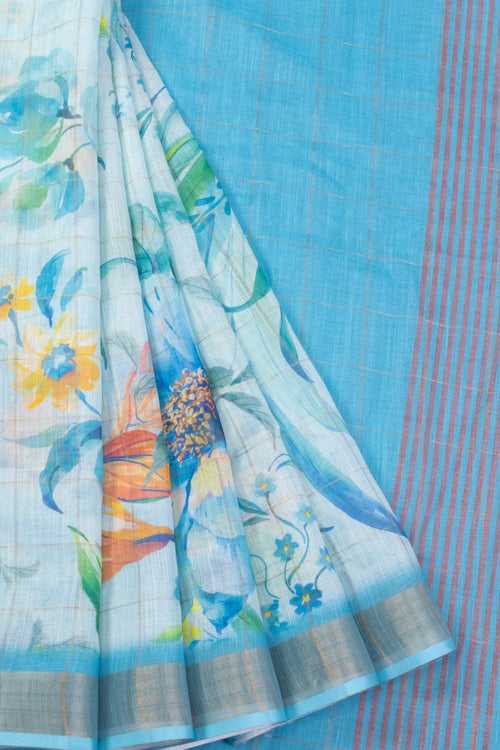 Off White Digital Printed Linen Saree 10070304