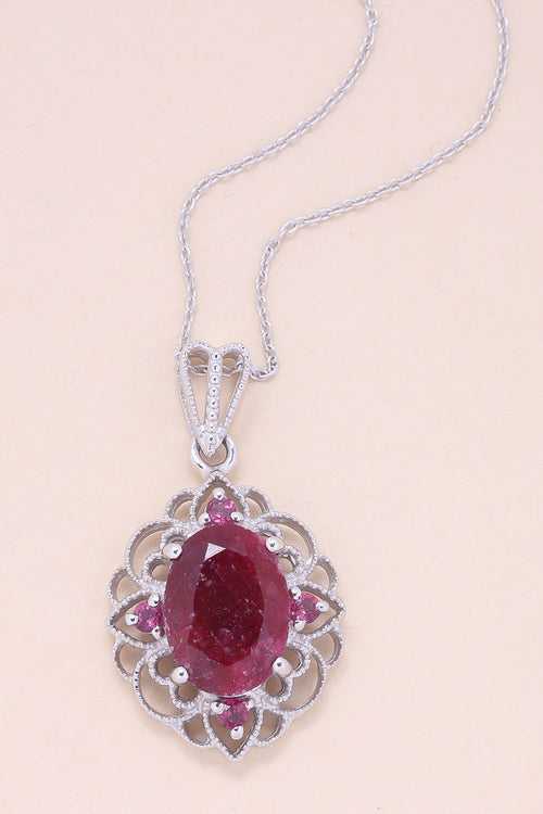 Ruby And Rhodolite Silver Necklace Pendant Chain 10067182