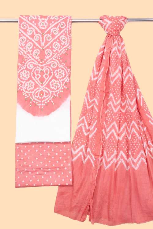 Coral Pink Bandhani Cotton 3-Piece Salwar Suit Material 10069612