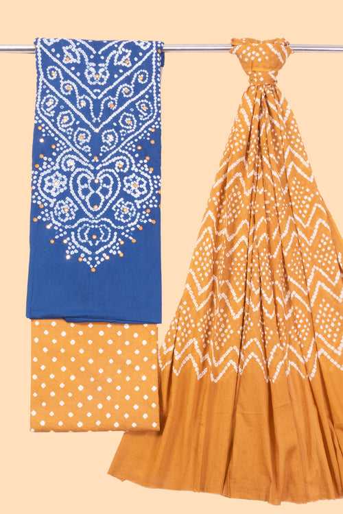 Blue Bandhani Cotton 3-Piece Salwar Suit Material 10069616