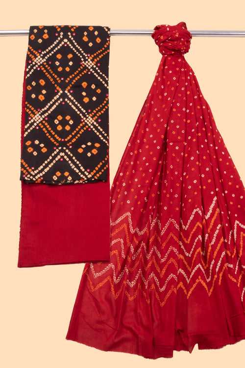 Black Bandhani Cotton 3-Piece Salwar Suit Material 10069623