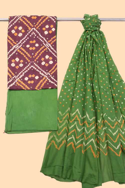 Plum Violet Bandhani Cotton 3-Piece Salwar Suit Material 10069624