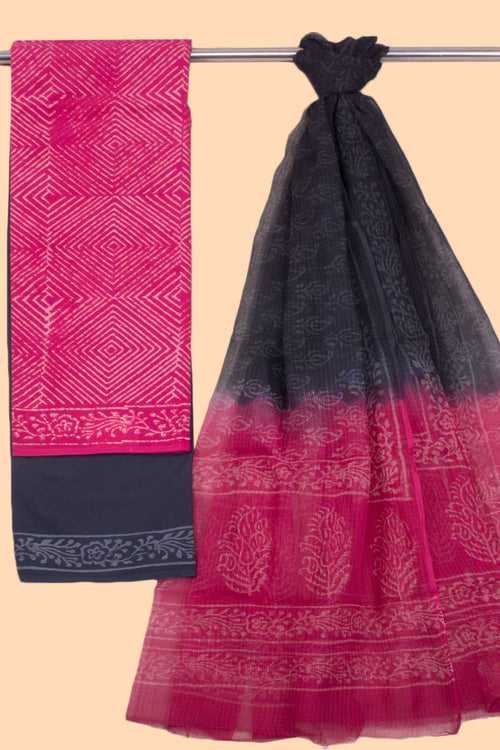 Pink 3-Piece Mulmul Salwar Suit Material With Kota Dupatta 10070098