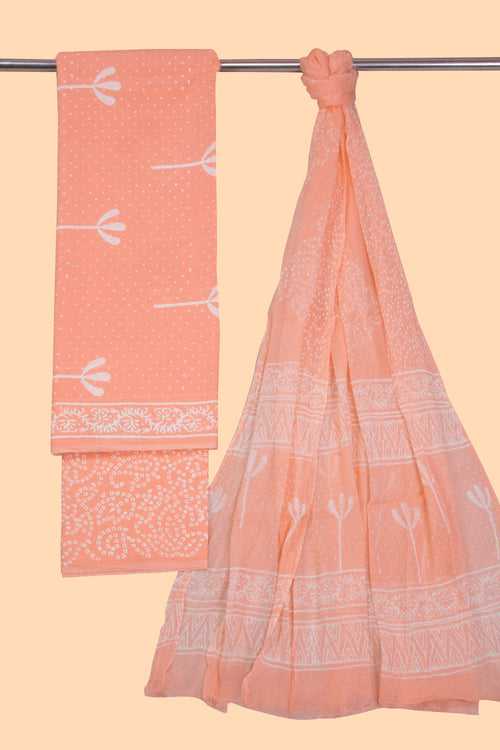 Peach 3-Piece Mulmul Cotton Salwar Suit Material 10070128