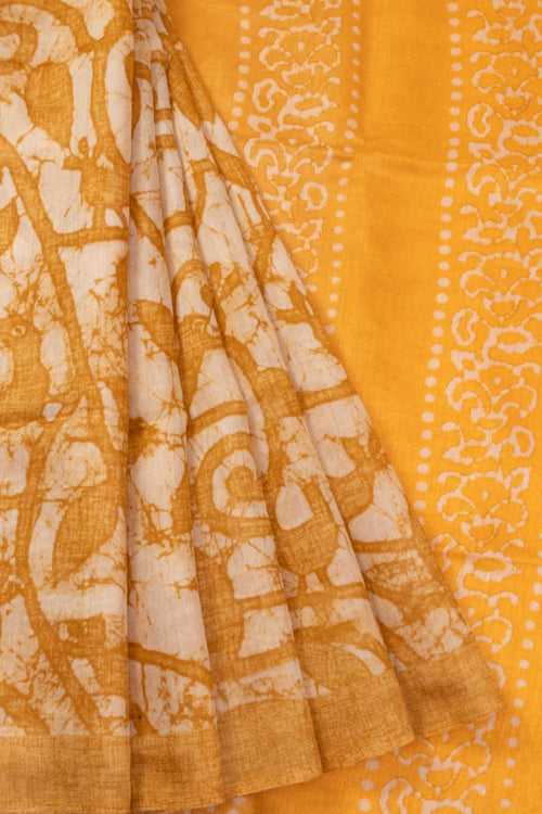 Cyber Yellow Digital Printed Linen Saree 10070288