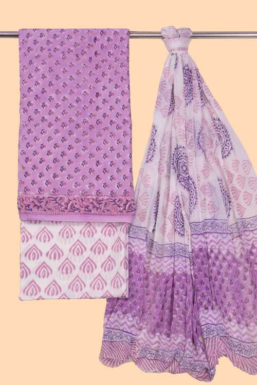 Lavender 3-Piece Mulmul Cotton Salwar Suit 10070116