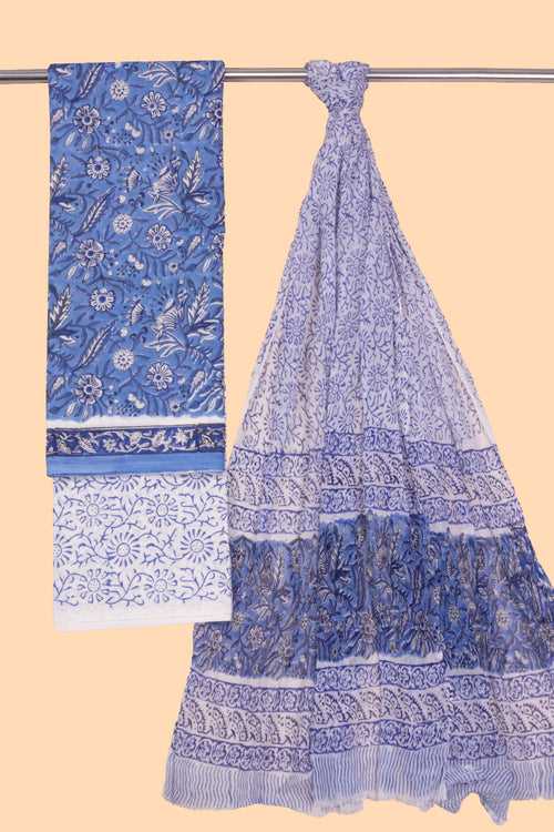 Blue 3-Piece Mulmul Cotton Salwar Suit Material 10070125