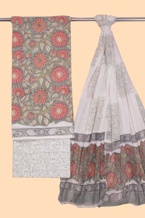 Sage Green 3-Piece Mulmul Cotton Salwar Suit Material 10070126