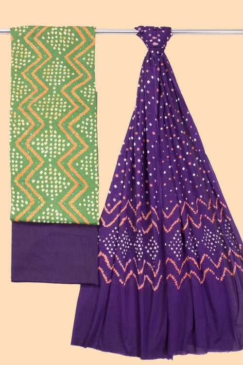 Green Bandhani Cotton 3-Piece Salwar Suit Material 10069620