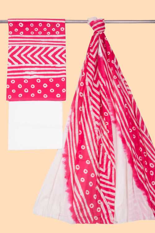 Hot Pink Batik Cotton 3-Piece Salwar Suit Material 10069933
