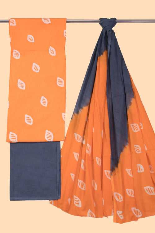 Bright Orange Batik Cotton 3-Piece Salwar Suit Material 10069934