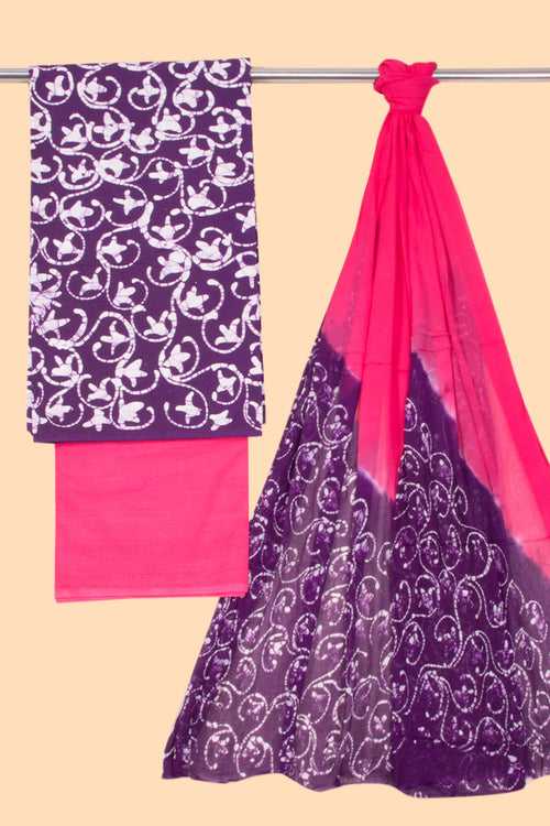 Dark Purple Batik Cotton 3-Piece Salwar Suit Material 10069938