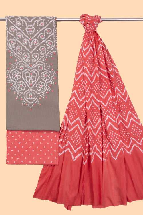 Mauve Bandhani Cotton 3-Piece Salwar Suit Material 10069619