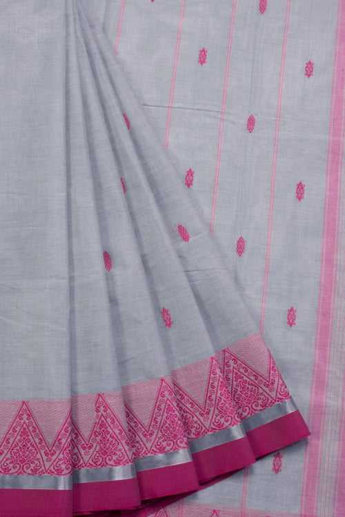 Cloud Grey Handloom Chettinad Cotton Saree 10070030