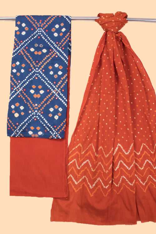 Blue Bandhani Cotton 3-Piece Salwar Suit Material 10069625