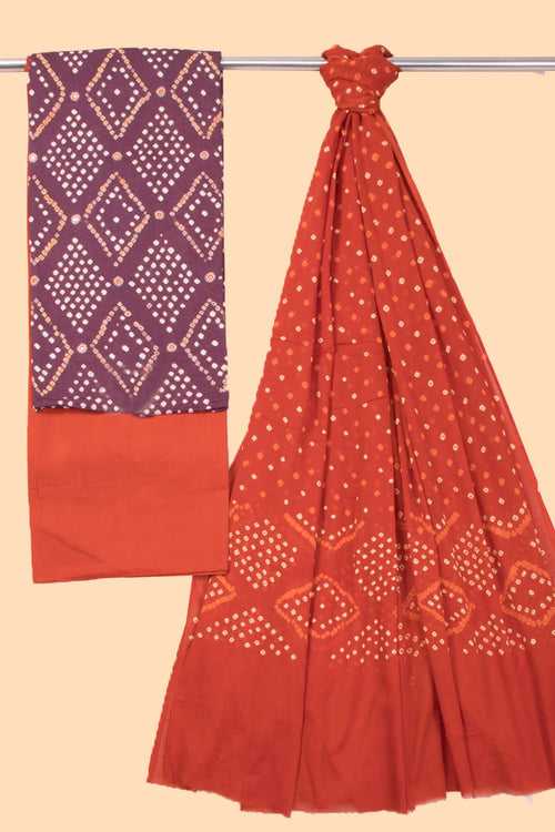 Violet Bandhani Cotton 3-Piece Salwar Suit Material 10069628