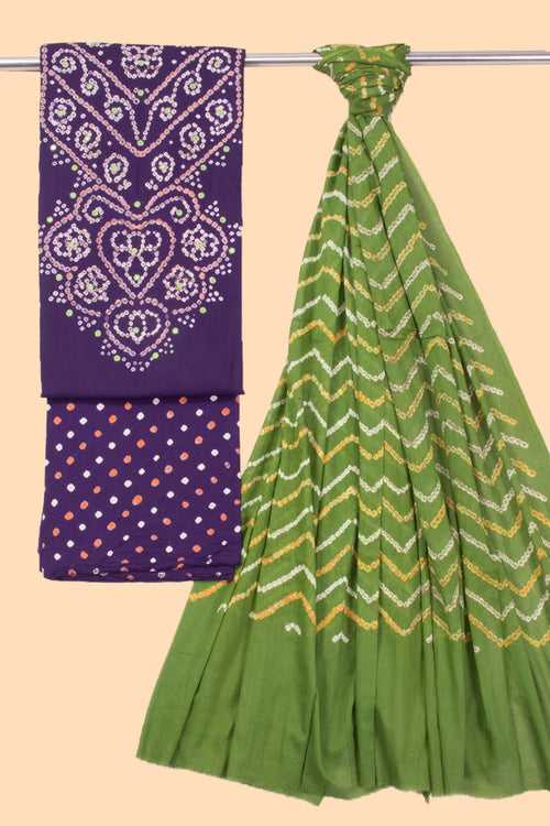 Dark Violet Bandhani Cotton 3-Piece Salwar Suit Material 10069629