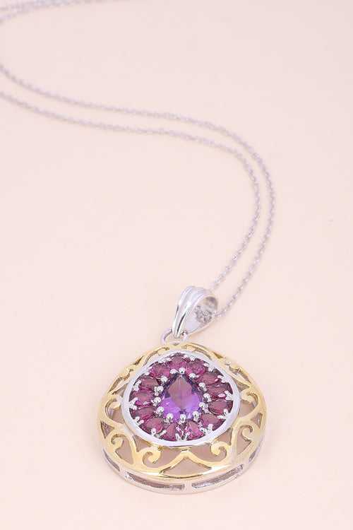 Amethyst & Rhodolite Silver Necklace Pendant Chain 10067166