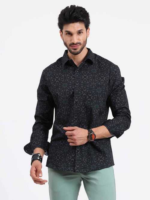 Black Ikat Printed Full Sleeve Shirt