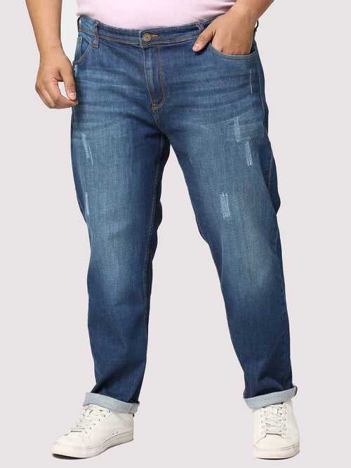 Deep Blue Distressed Stretchable Jeans Men's Plus Size