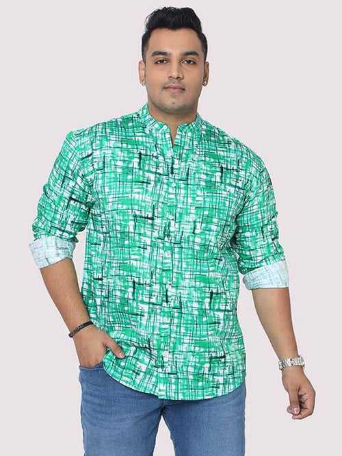Green Mozaic Printed Chinese Collar Men's Plus Size Full Shirt