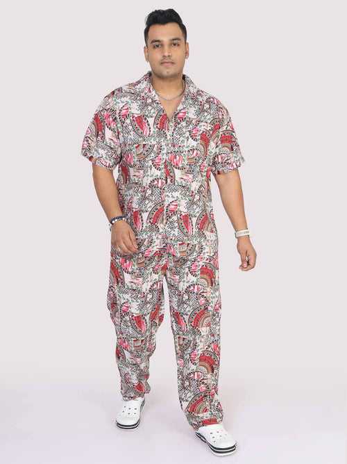 Men Plus Size Abstract Red Printed FULL Sleeve Co-Ords