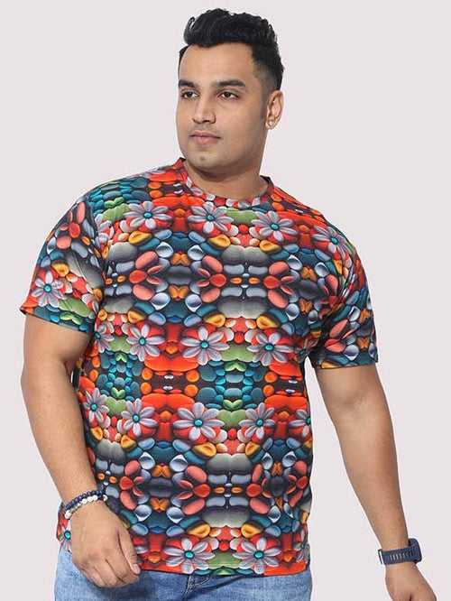 Men Plus Size Flower Mirror Digital Printed Round Neck T-Shirt