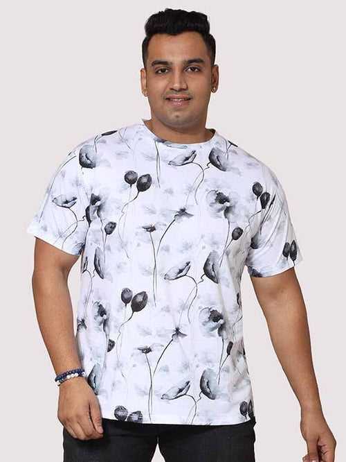 Men Plus Size Happy Flower Digital Printed Round Neck T-Shirt