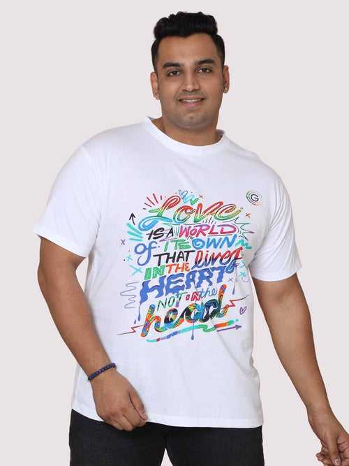 Men Plus Size Love Is a World Digital Printed Round Neck T-Shirt