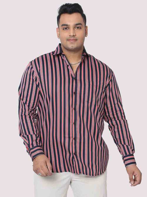 Men Plus Size Maroon & Blue Striped Digital Printed Full Shirt