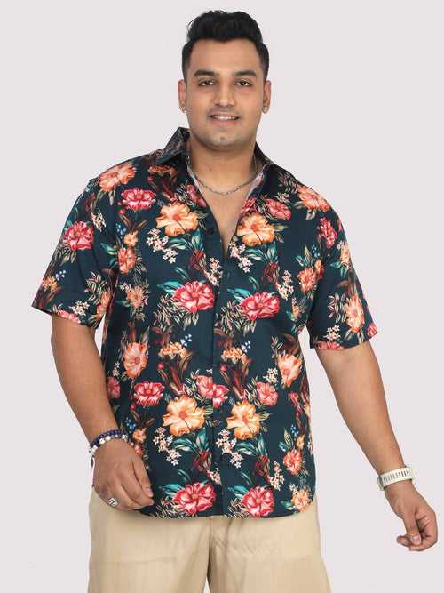 Men Plus Size Paradise Floral Digital Printed Half Shirt