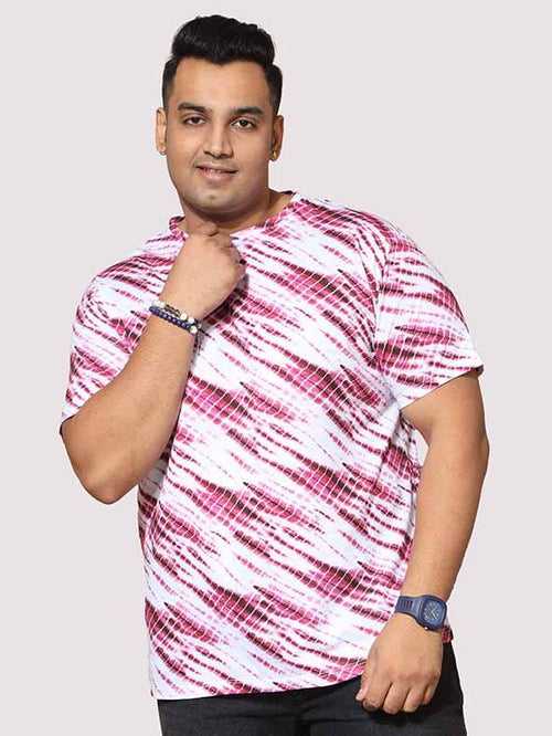 Men Plus Size Pink Wave Digital Printed Round Neck T-shirt