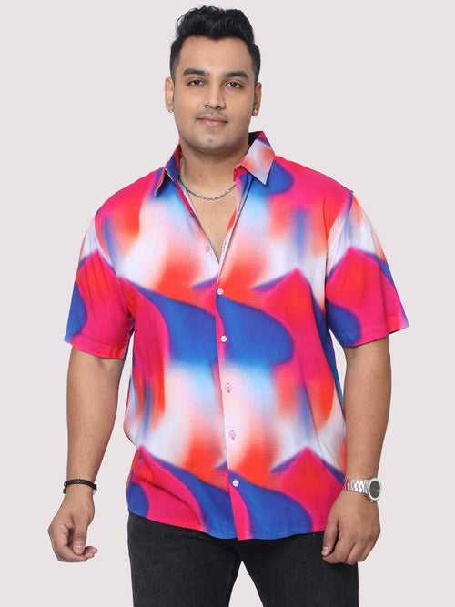 Men Plus Size Volcano Blue Digital Printed Half Shirt