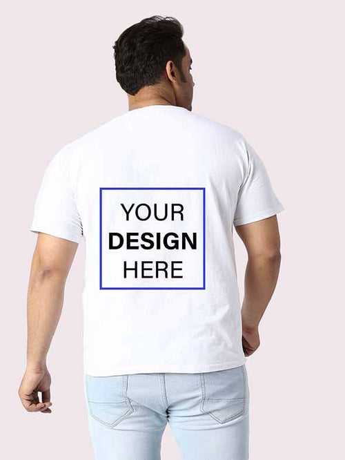 Men Plus Size White Back Customised Printed Round Neck T-Shirt